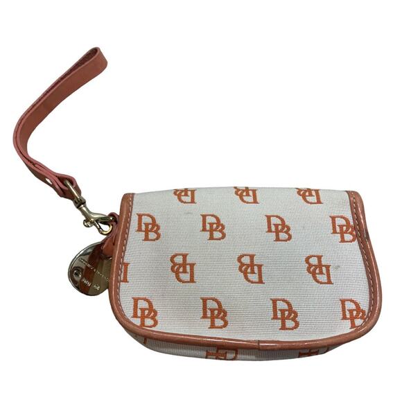 Dooney And Bourke Wristlet Orange Rust Wallet Signature Logo Cream Strap - Picture 7 of 11